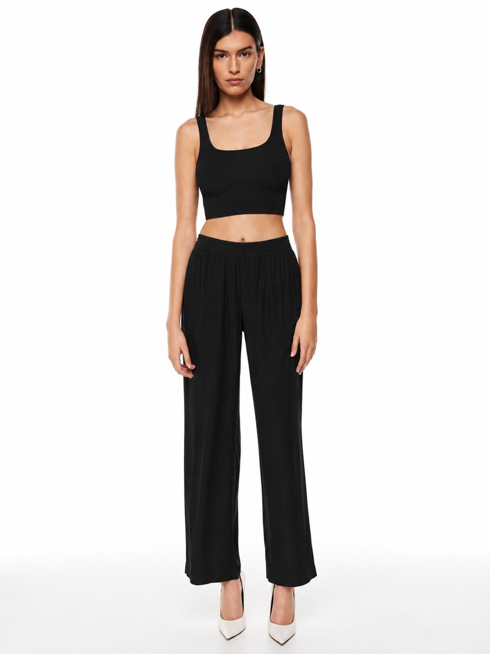 Aritzia Babaton Tribute Pant Black Crinkle Wide Leg Pants S NWOT